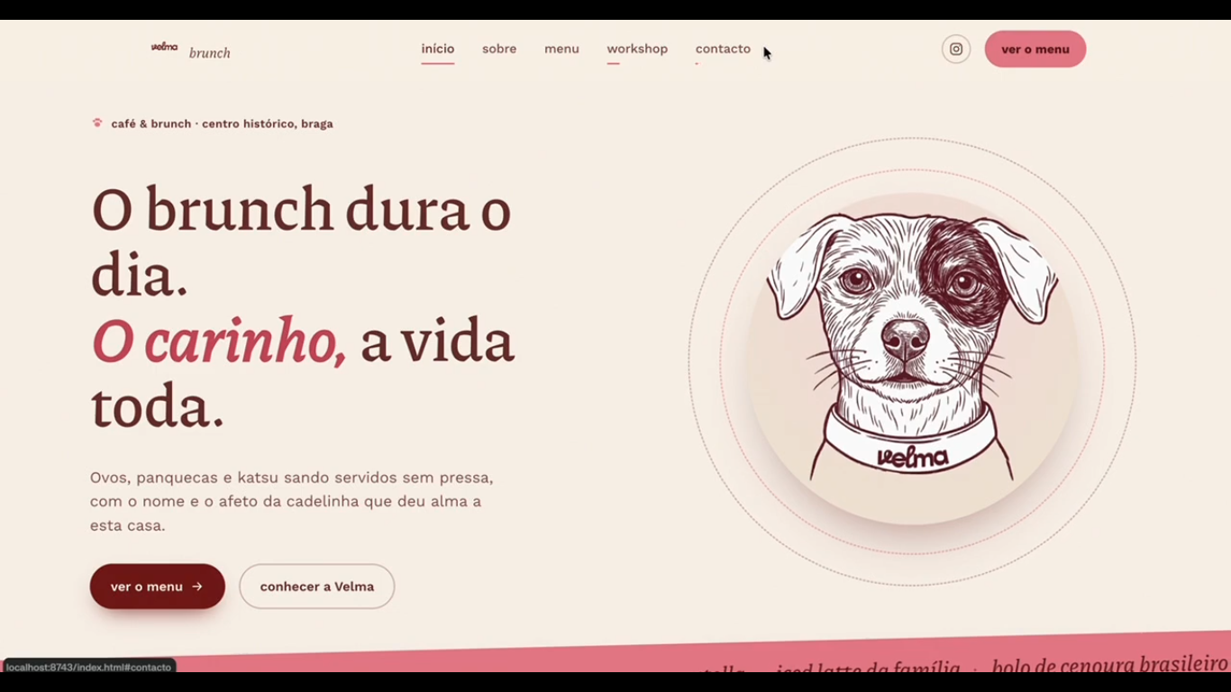 Velma Brunch website homepage